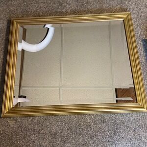 Vintage Gold Framed Beveled Wall Mirror 23x18.5 Heavy Retro Traditional Regency